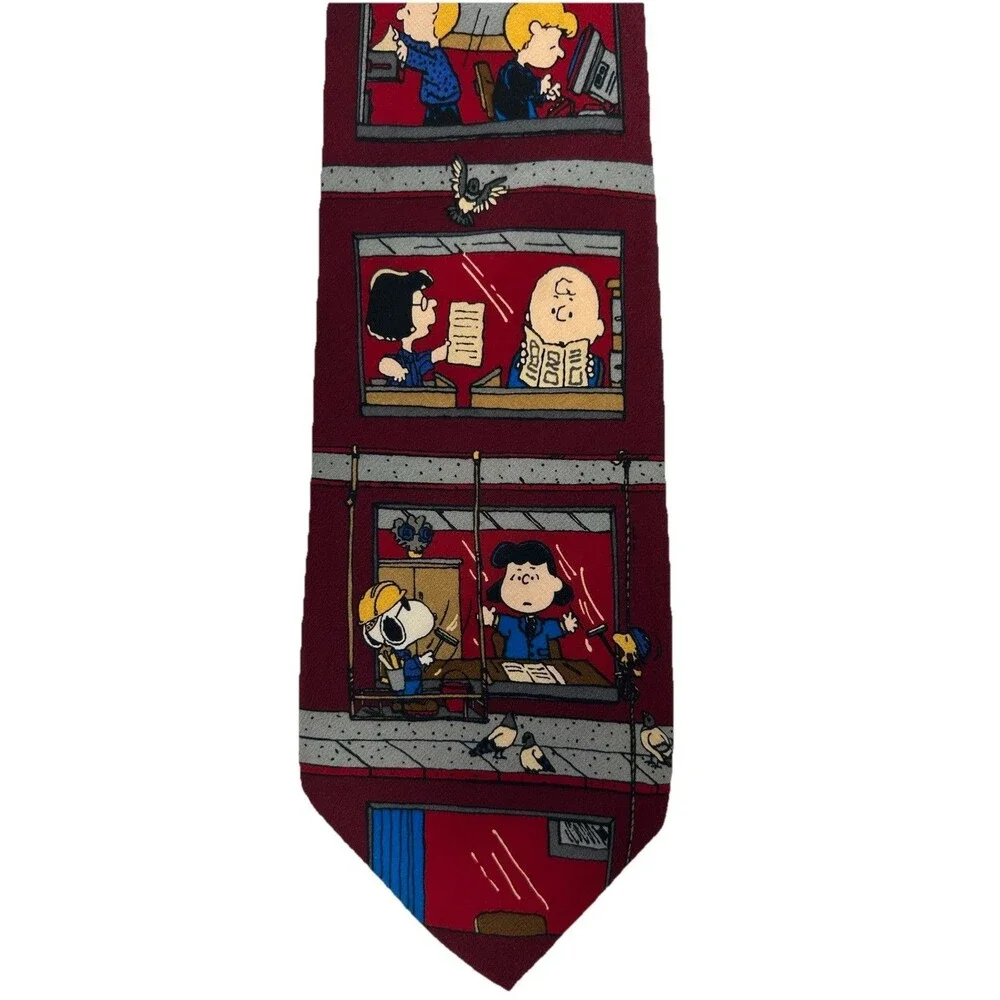 Peanuts Snoopy Charlie Brown Office Theme Tie‎ 100% Silk 57.75